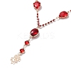 Red Oval & Teardrop Glass Lariat Necklace with Brass Chains NJEW-A015-18KCG-2