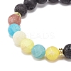 Natural Lava Rock & Weathered Agate(Dyed) Round Beaded Stretch Bracelet BJEW-JB08399-02-4