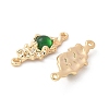 Brass Pave Green Glass Connector Charms KK-U052-02G-2