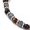 Natural Tiger Eye & Magnetic Synthetic Hematite Round Beaded Bracelet X-BJEW-P339-02P-03-2