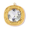 304 Stainless Steel Cubic Zirconia Rounded Squar Pendants STAS-OY017-74G-01-1