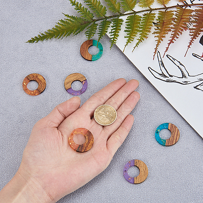 Transparent Resin & Walnut Wood Pendants RESI-CJ0001-73-1