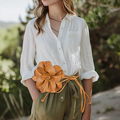 Flower PU Leather Wrap Waist Belts for Women AJEW-WH20816-058C-1