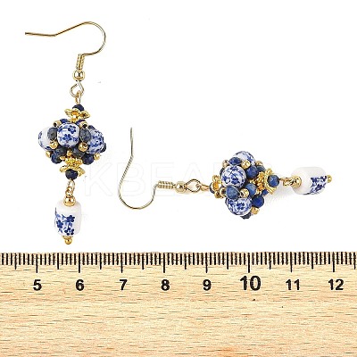 Handmade Flower Printed Porcelain Dangle Earrings EJEW-MZ00751-1