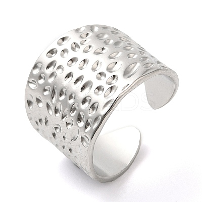 Non-Tarnish 304 Stainless Steel Grooved Open Cuff Ring for Women RJEW-I098-25P-1