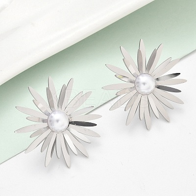 304 Stainless Steel ABS Imitation Pearl Stud Earrings EJEW-Z098-20P-1