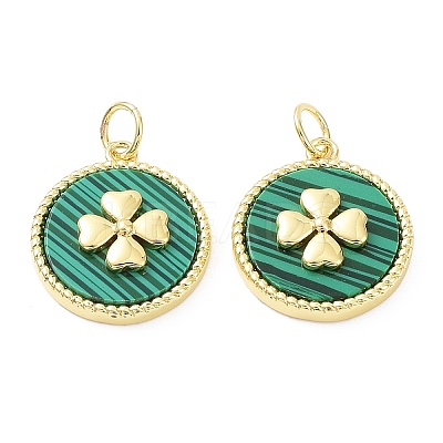 Rack Plating Natural Malachite Pendants KK-B076-05G-01-1