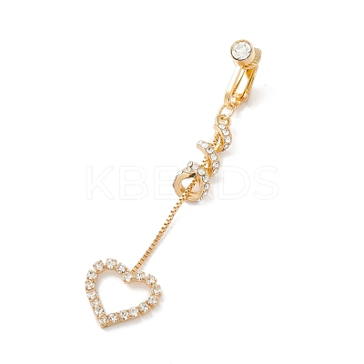 Long Tassel with Heart Crystal Rhinestone Charm Belly Ring AJEW-F057-04G-1
