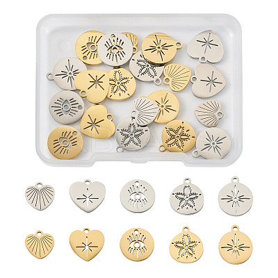 20Pcs 10 Style 304 Stainless Steel Pendants STAS-PJ0001-42-1