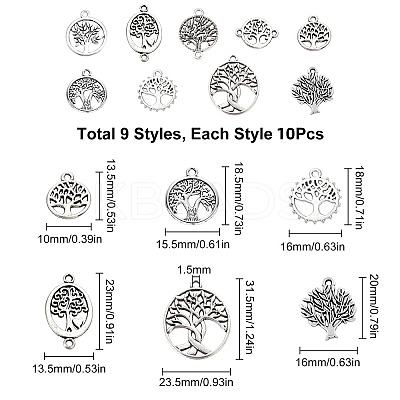 90Pcs 9 Style Tibetan Style Alloy Pendants TIBEP-SC0001-97-1