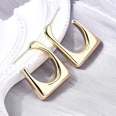 Trapezoid Brass Stud Earrings EJEW-S261-03G-1