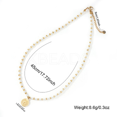 304 Stainless Steel Saint Benedict Medal Pendant Glass and Brass Beaded Short Necklaces for Women Daily Wear AB8901-1