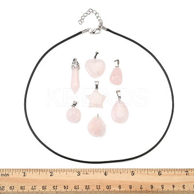 DIY Natural Rose Quartz Pendants & Waxed Cord Necklaces Making Kits DIY-FS0008-74-1