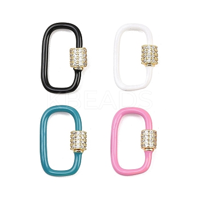 Oval Brass Micro Pave Clear Cubic Zirconia Screw Carabiner Clasps KK-B167-01B-G-1
