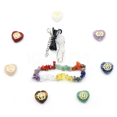 7 Chakras Heart-Shaped Healing Crystals Set DJEW-PW0024-01-1