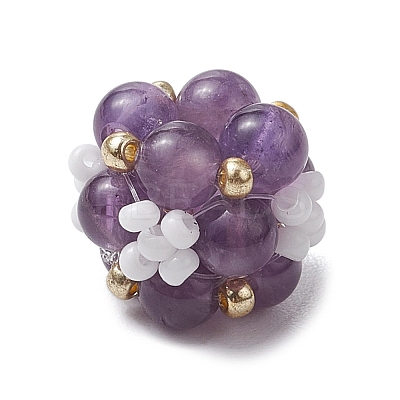 Natural Amethyst & Glass Seed Cluster Beads PALLOY-MZ00591-03-1
