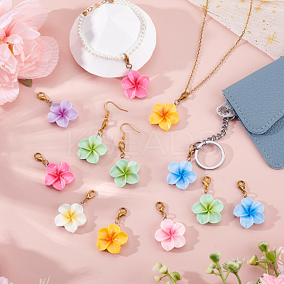 42Pcs 7 Colors Resin Flower Pendant Decorations HJEW-GA0001-57-1