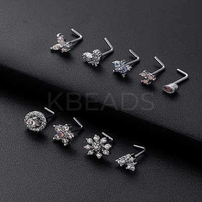 316L Surgical Stainless Steel Clear Cubic Zirconia L-Shaped Nose Rings WG135CD-10-1