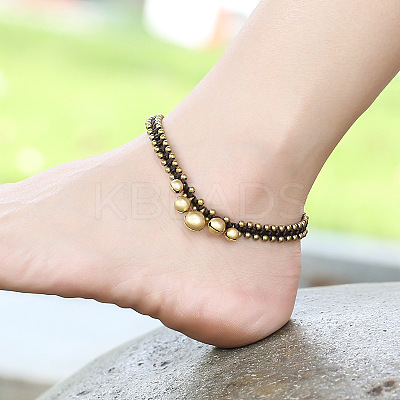 Ethnic Style Brass Bell Charm Braided Waxed Cord Adjustable Anklets for Women FS-WG2B00D-01-1