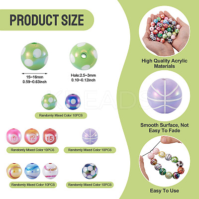 50Pcs 5 Styles Sport UV Plating Acrylic Beads Sets OACR-TA0004-14-1