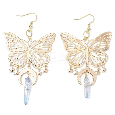 Natural Quartz Crystal & Iron & Brass Dangle Earrings EJEW-TA00588-1