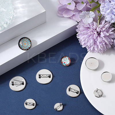 40Pcs 4 Size 304 Stainless Steel Brooch Cabochon Settings STAS-SC0007-63-1