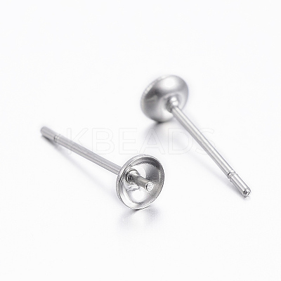 Tarnish Resistant 304 Stainless Steel Post Stud Earring Settings For Half Drilled Beads LS-STAS-H376-93-1