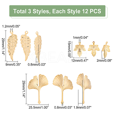 36Pcs 3 Style 304 Stainless Steel Pendants STAS-UN0035-33-1