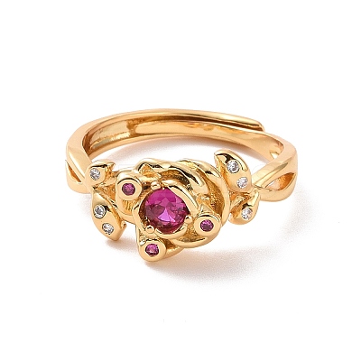 Cerise Cubic Zirconia Rose of Life Adjustable Ring RJEW-P035-06G-1
