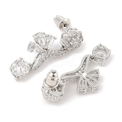 Brass Pave Cubic Zirconia Flower Stud Earrings for Women EJEW-I304-23P-06-1