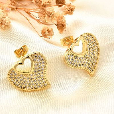 Rack Plating Brass Micro Pave Clear Cubic Zirconia Stud Earrings for Women EJEW-C125-06A-G-1