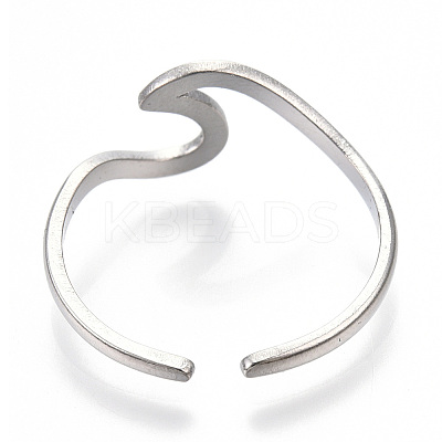 Non-Tarnish 304 Stainless Steel Sea Wave Cuff Rings X-RJEW-N038-115P-1