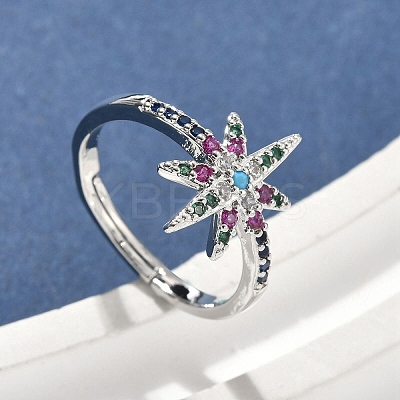 Brass Micro Pave Cubic Zirconia Finger Rings for Women RJEW-D322-03P-1