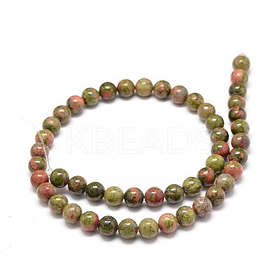 Natural Gemstone Unakite Round Bead Strands G-P075-35-14mm-1