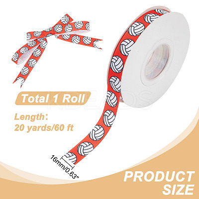20 Yards Sport Ball Printed Polyester Volleyball Grosgrain Ribbon OCOR-WH0085-75A-02-1