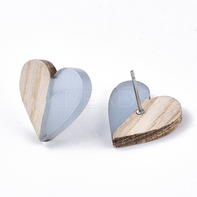 Transparent Resin & Wood Stud Earrings EJEW-N017-002A-D01-1