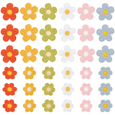 60Pcs 12 Style Flower Shape Two Tone Crochet Appliques DIY-FG0004-05-1