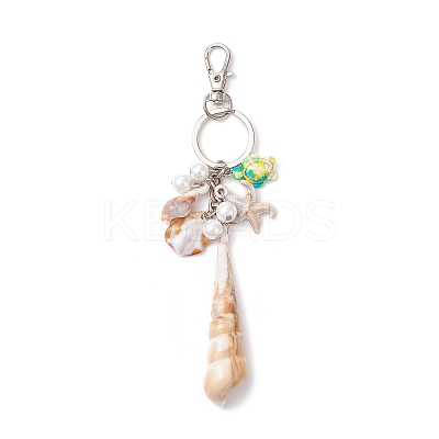 3Pcs Opaque Acrylic Imitation Shell & Synthetic Turquoise Keychain KEYC-JKC01337-1