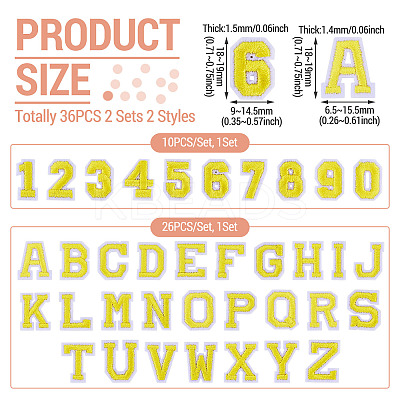 36Pcs 2 Sets 2 Styles Letter A~Z & Number 0~9 Polyester Embroidery Sew On Patches Sets PATC-TA0001-55D-1