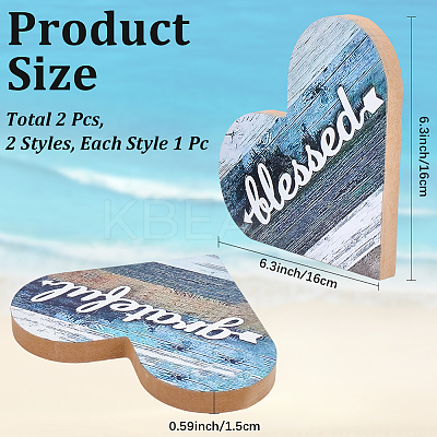 Wooden Heart Shaped Blessed Sign Ornaments AJEW-WH20019-83A-1