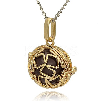 Golden Tone Brass Hollow Round Cage Pendants KK-J231-06G-1