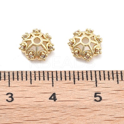 Rack Plating Flower Brass Micro Pave Clear Cubic Zirconia Bead Caps KK-H449-65G-02-NR-1