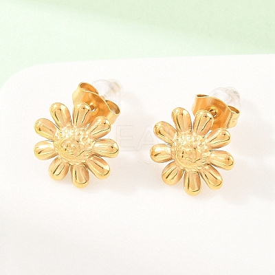 304 Stainless Steel Flower Link Chain Necklaces & Stud Earrings SJEW-Z005-01G-1