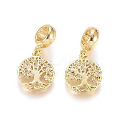 Brass Micro Pave Clear Cubic Zirconia European Dangle Charms OPDL-L016-10G-1