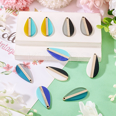 10Pcs 5 Colors Transparent & Opaque Resin & Wood Pendants RESI-TA0004-65-1