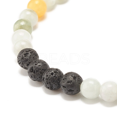 Natural Jadeite & Lava Rock Round Beaded Stretch Bracelet BJEW-JB07572-02-1