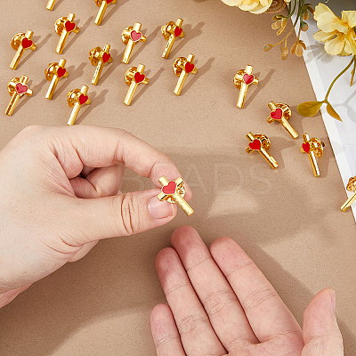 24Pcs Cross with Heart Alloy Enamel Lapel Pin Backs for Backpack Clothes JEWB-FG0001-59G-1