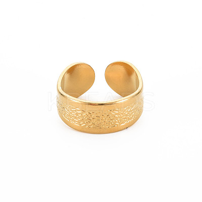 Ion Plating(IP) 304 Stainless Steel Flat Open Cuff Ring for Women RJEW-S405-204G-1