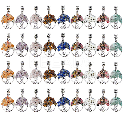 36Pcs 9 Colors Tibetan Style Alloy & Gemstone Chip European Dangle Charms PALLOY-FH00147-1