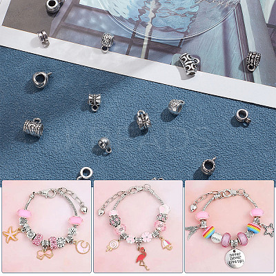 100Pcs 10 Style Tibetan Style Alloy Tube Bails FIND-SC0003-57-1
